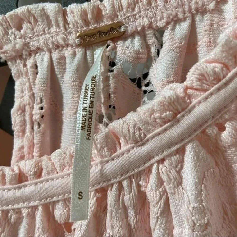 Free People Olivia Lace Tee in Pink S NWOT